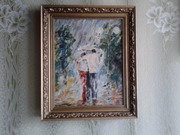 Авторская картина Под дождём,  масло,  холст,  багетовая рамка.