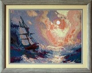 Картина «Буря на море ночью»,  ручная работа,  вышивка.